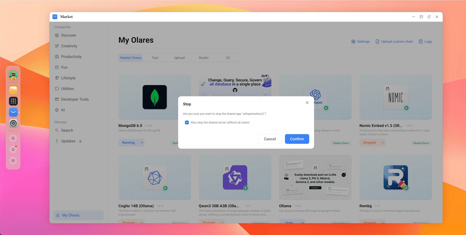 停止 C/S 应用弹窗及关闭服务端选项