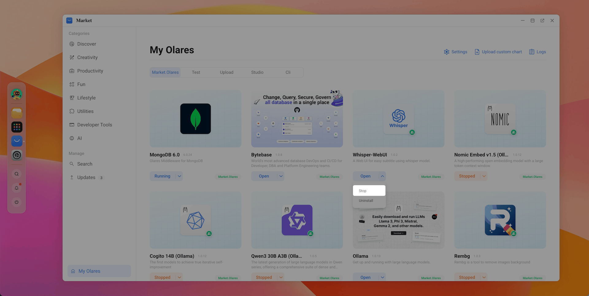 我的 Olares 选择要暂停的应用