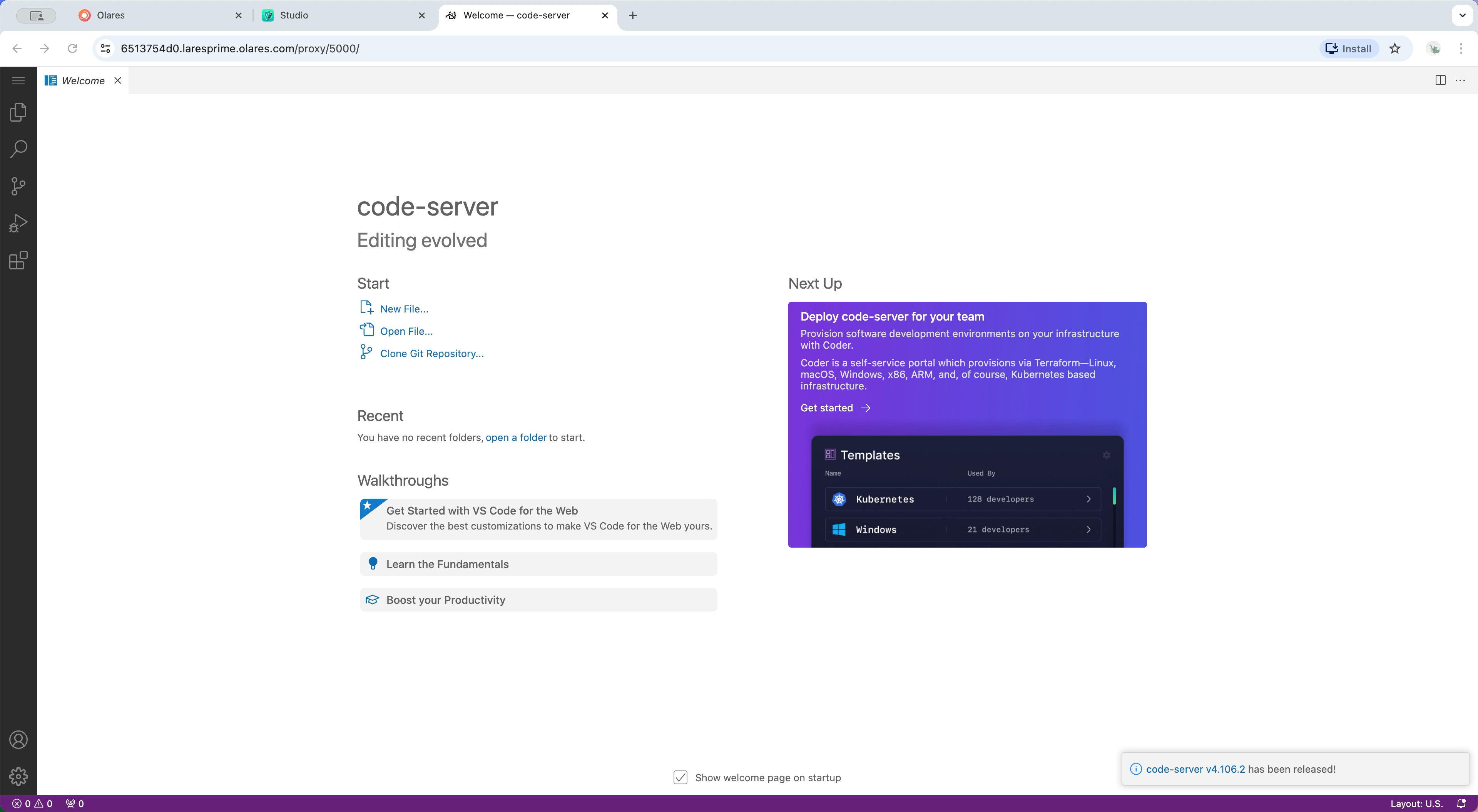 在浏览器中打开 VS Code