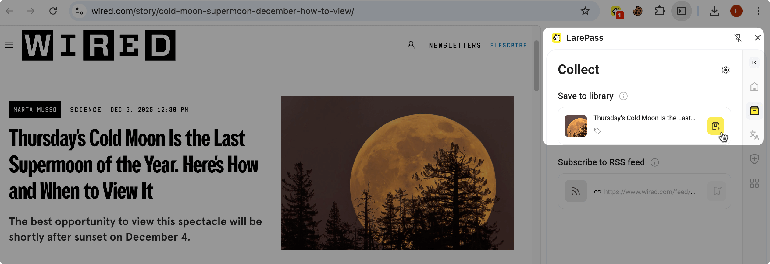 Save content via LarePass extension