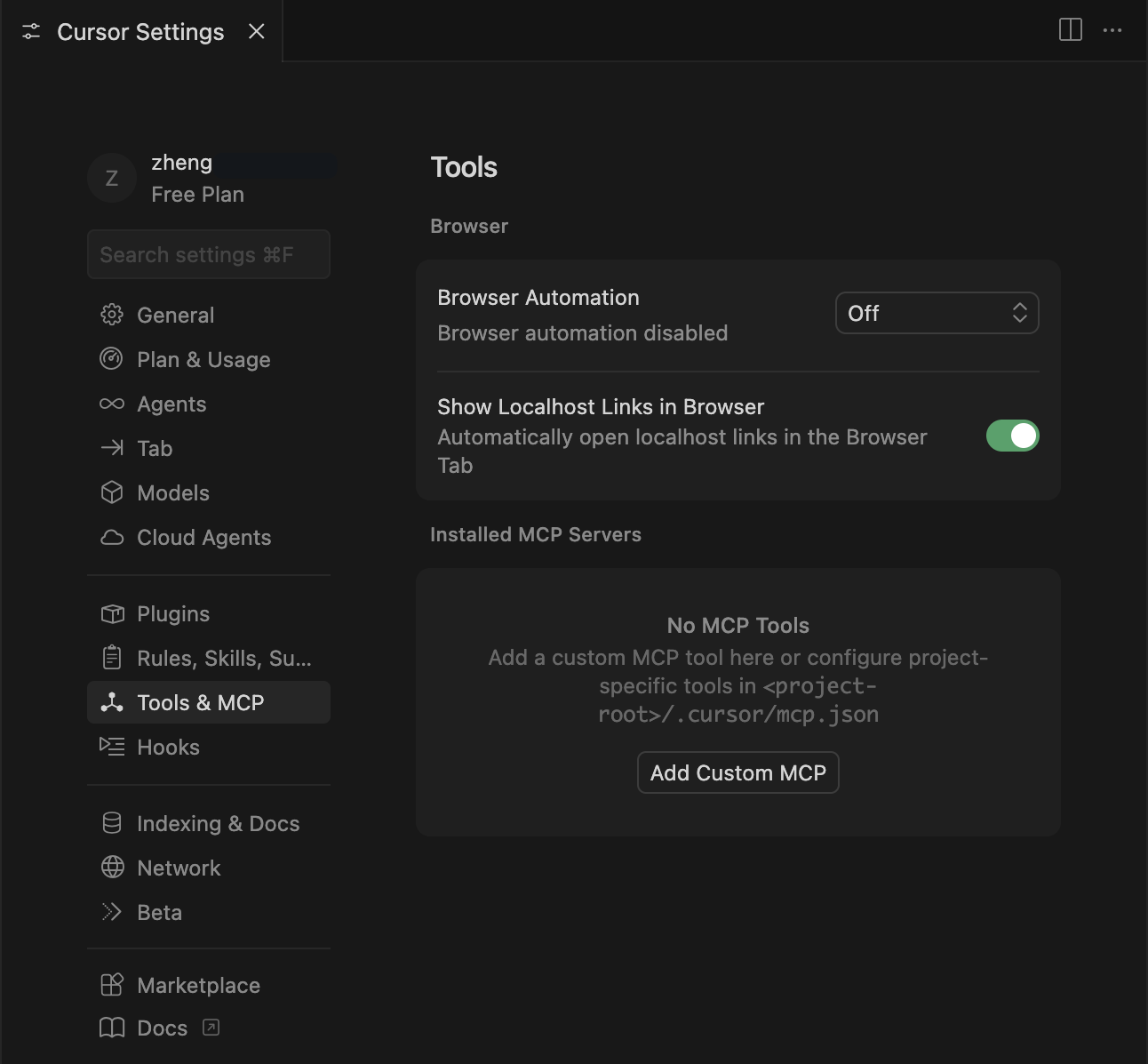 Cursor settings