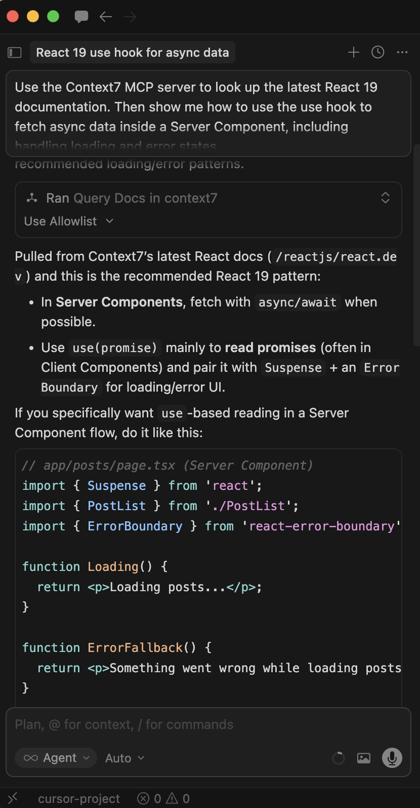 Context7 called in Cursor success