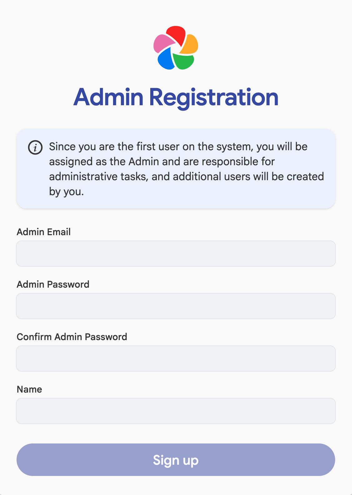 Register the admin account