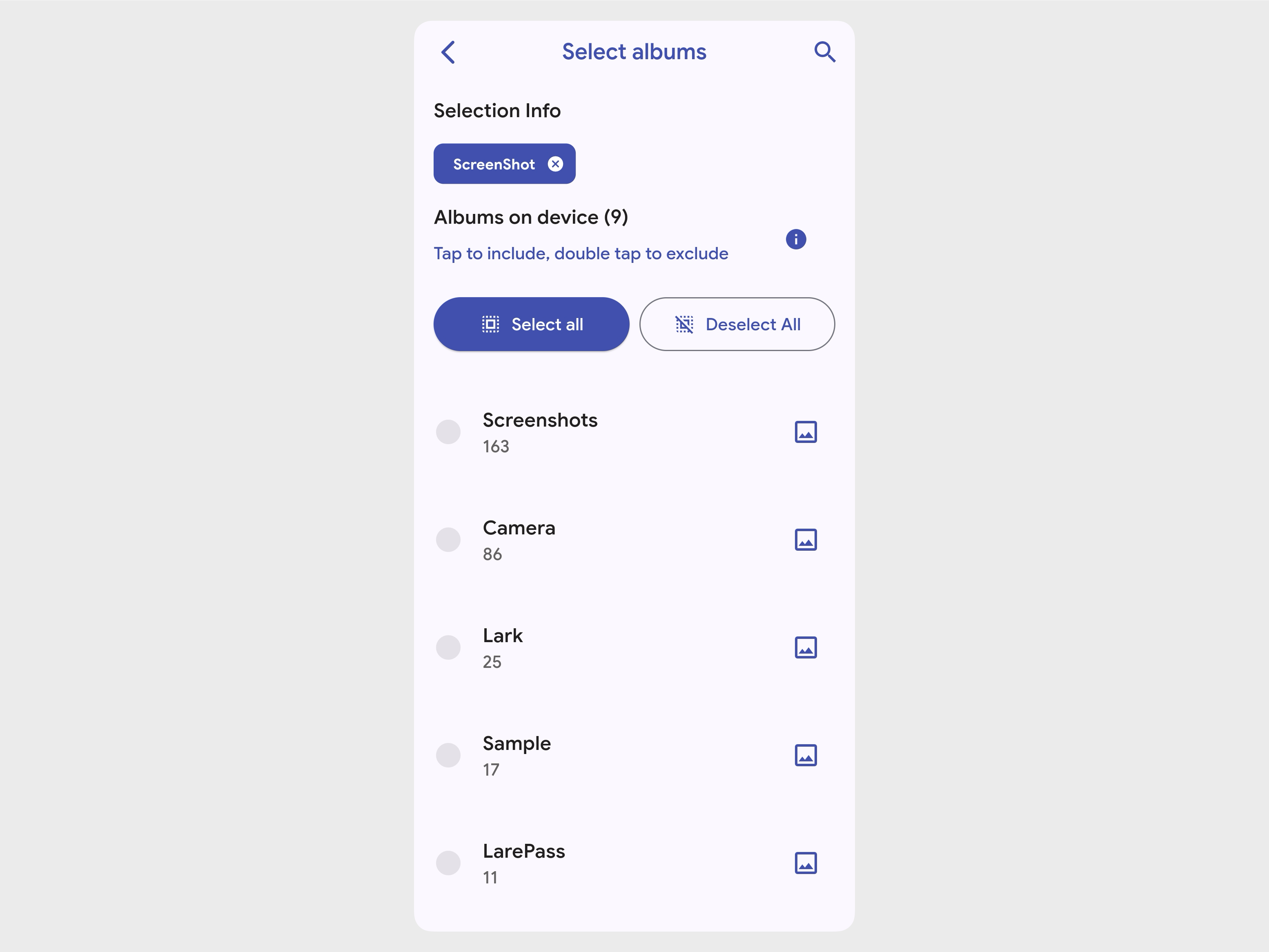 Select files for mobile backup