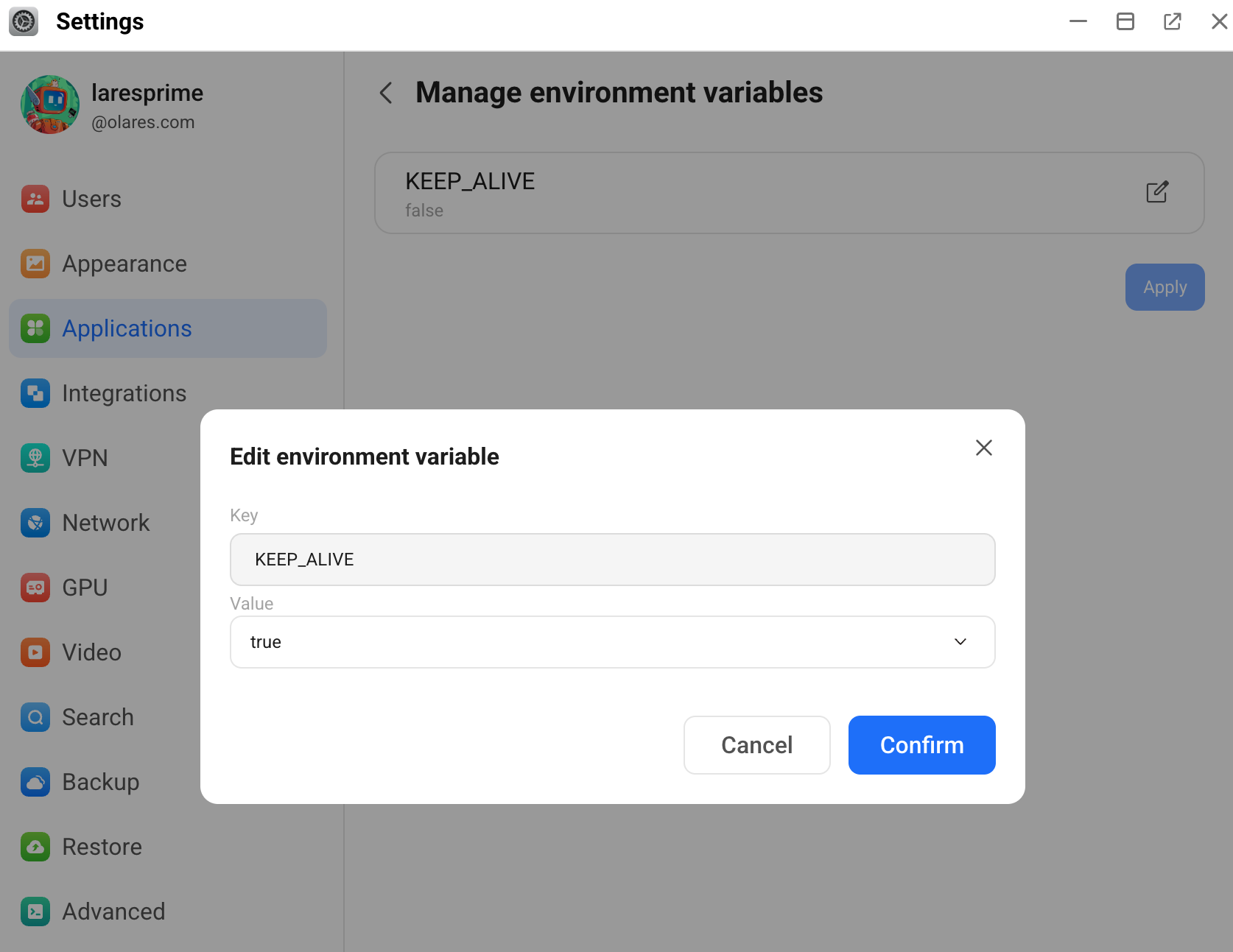 Enable Keep Alive for model app in Settings