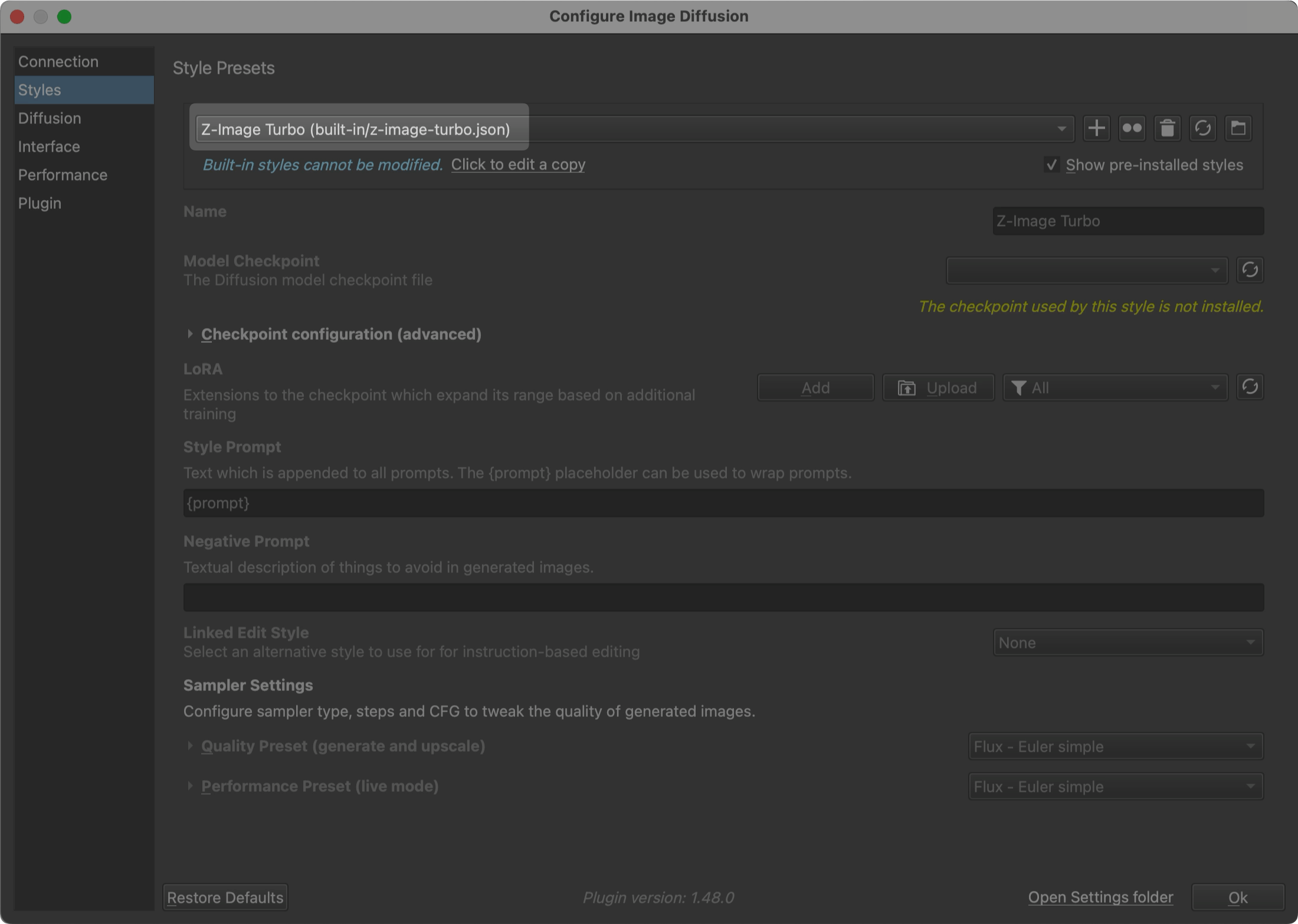 Select built-in Z-Image Turbo style