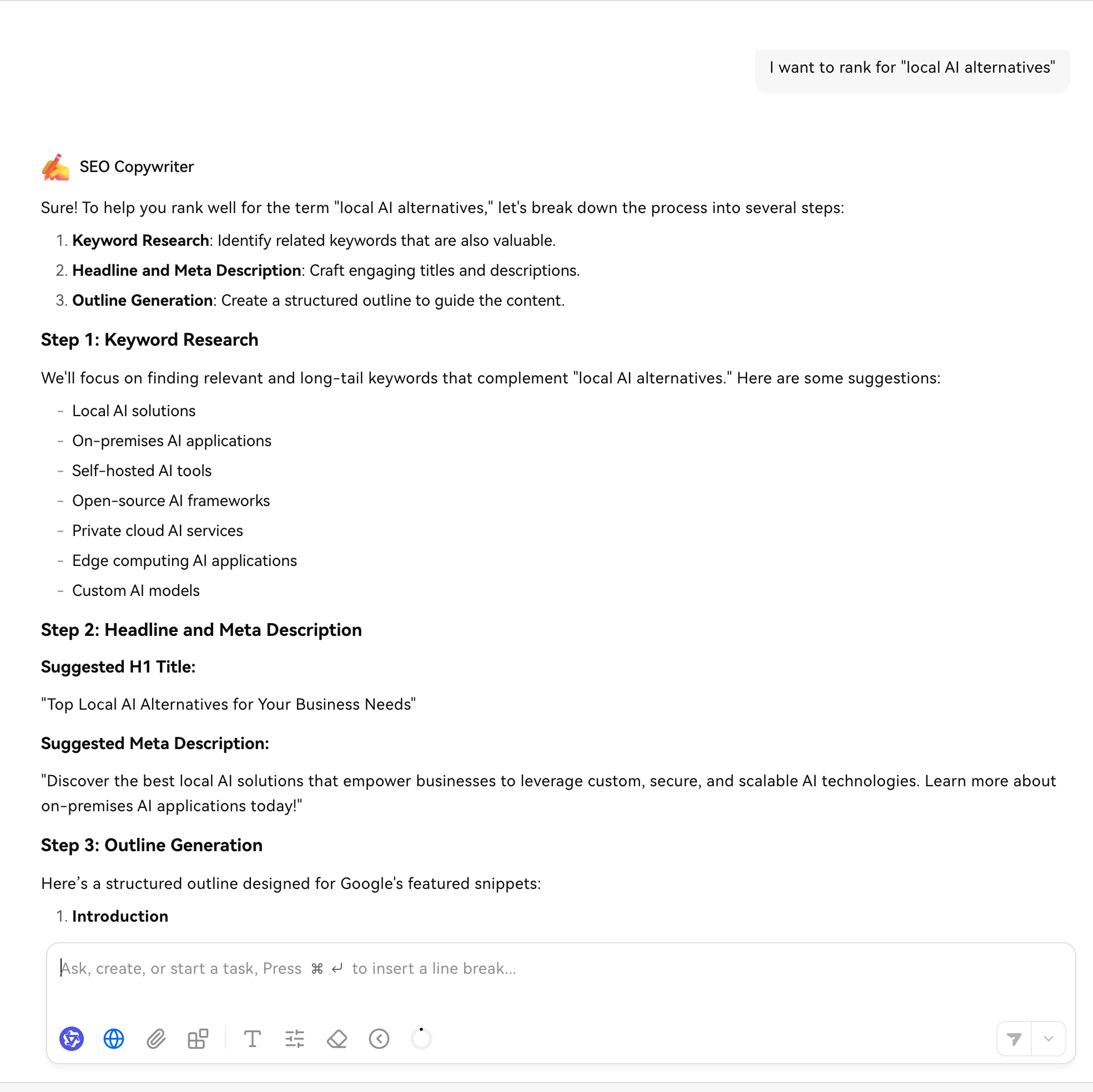 Custom agent result sample