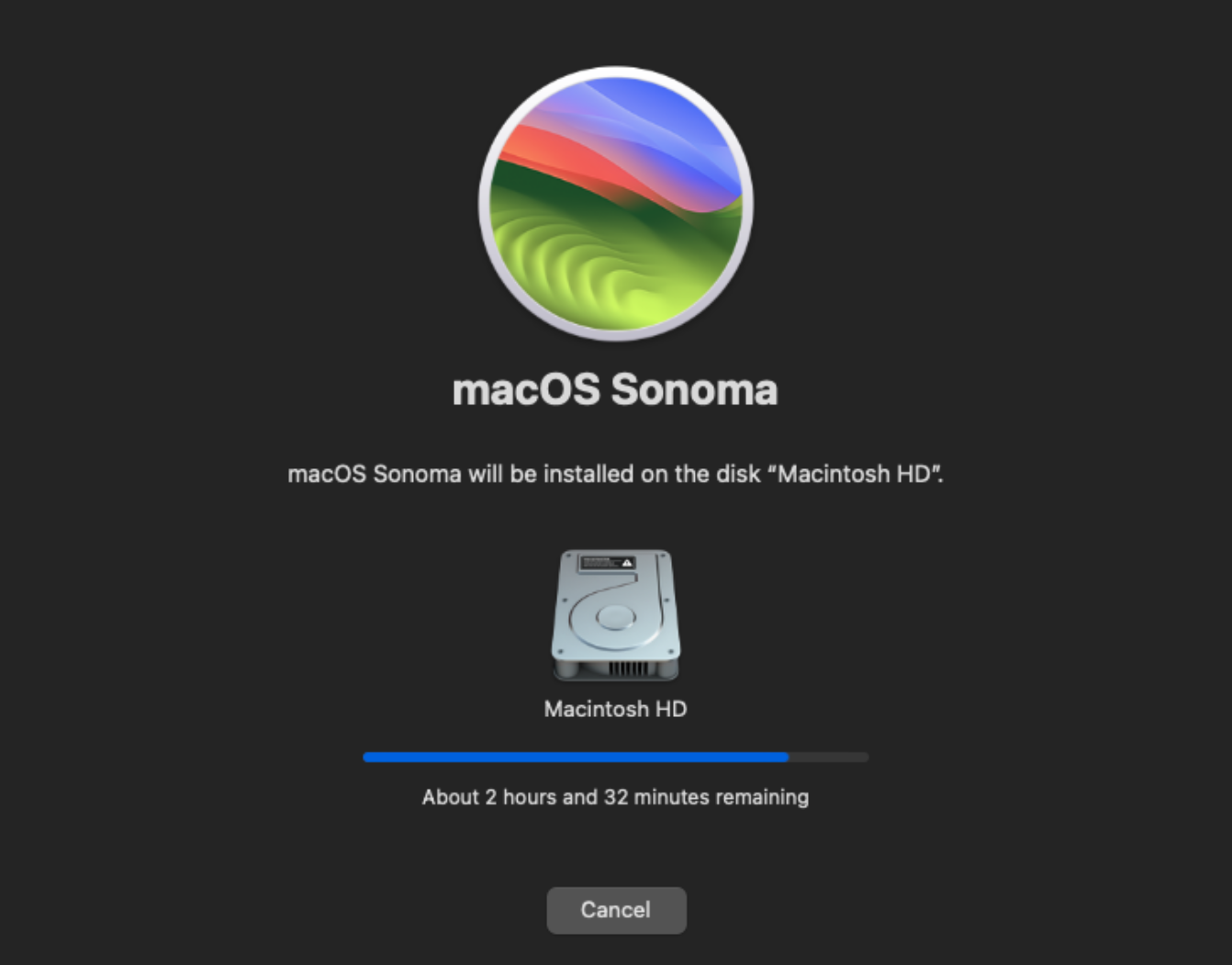 macOS installation progress