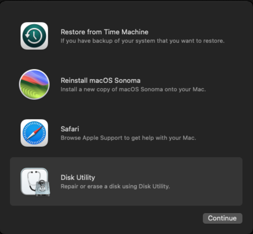 macOS Recovery menu