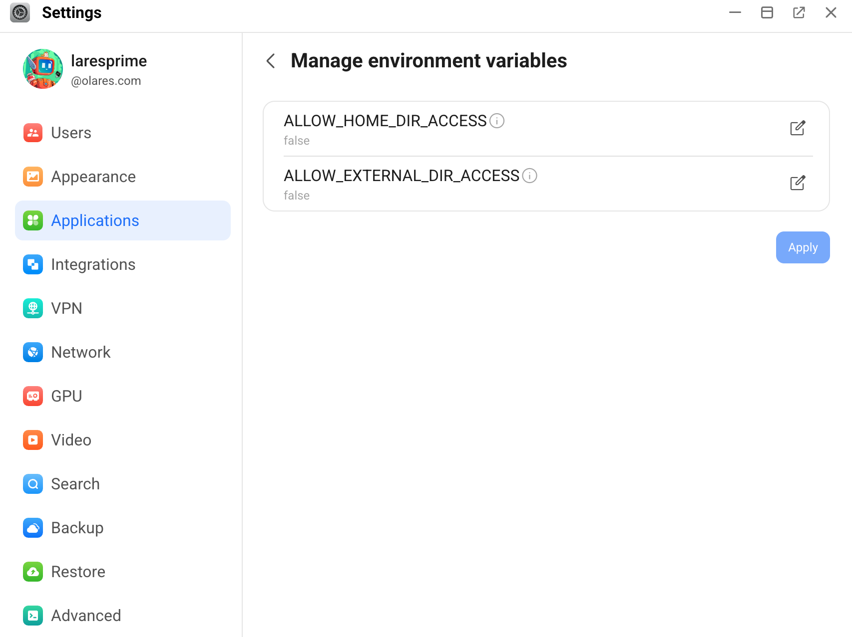 Enable file access settings