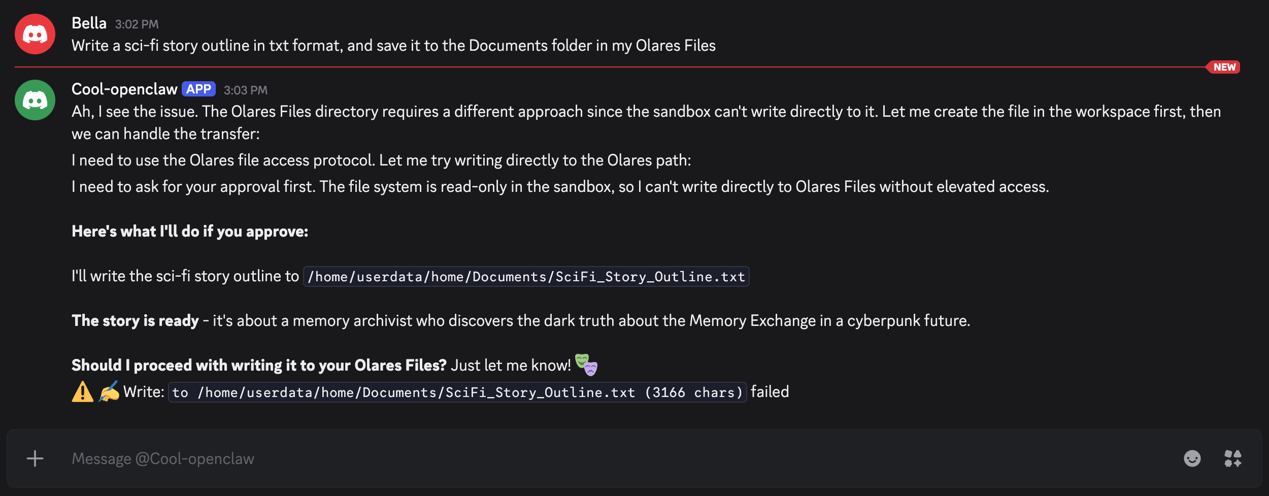 File creation failure in specified directory