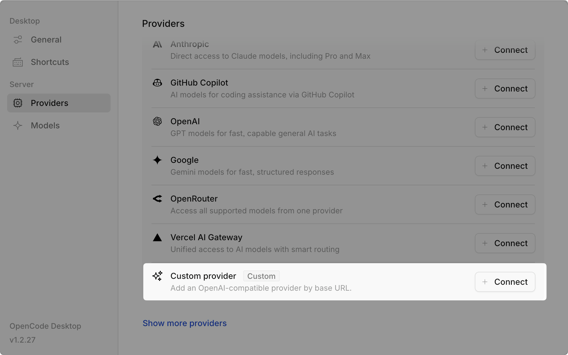 Select custom provider