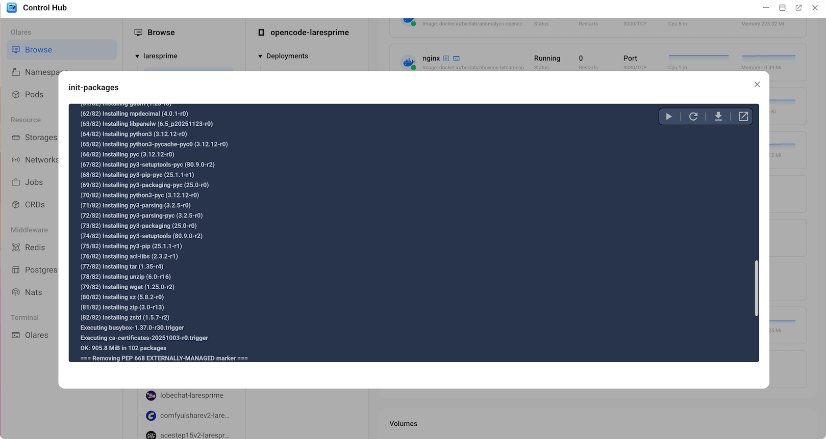 Check initialization progress in Control Hub