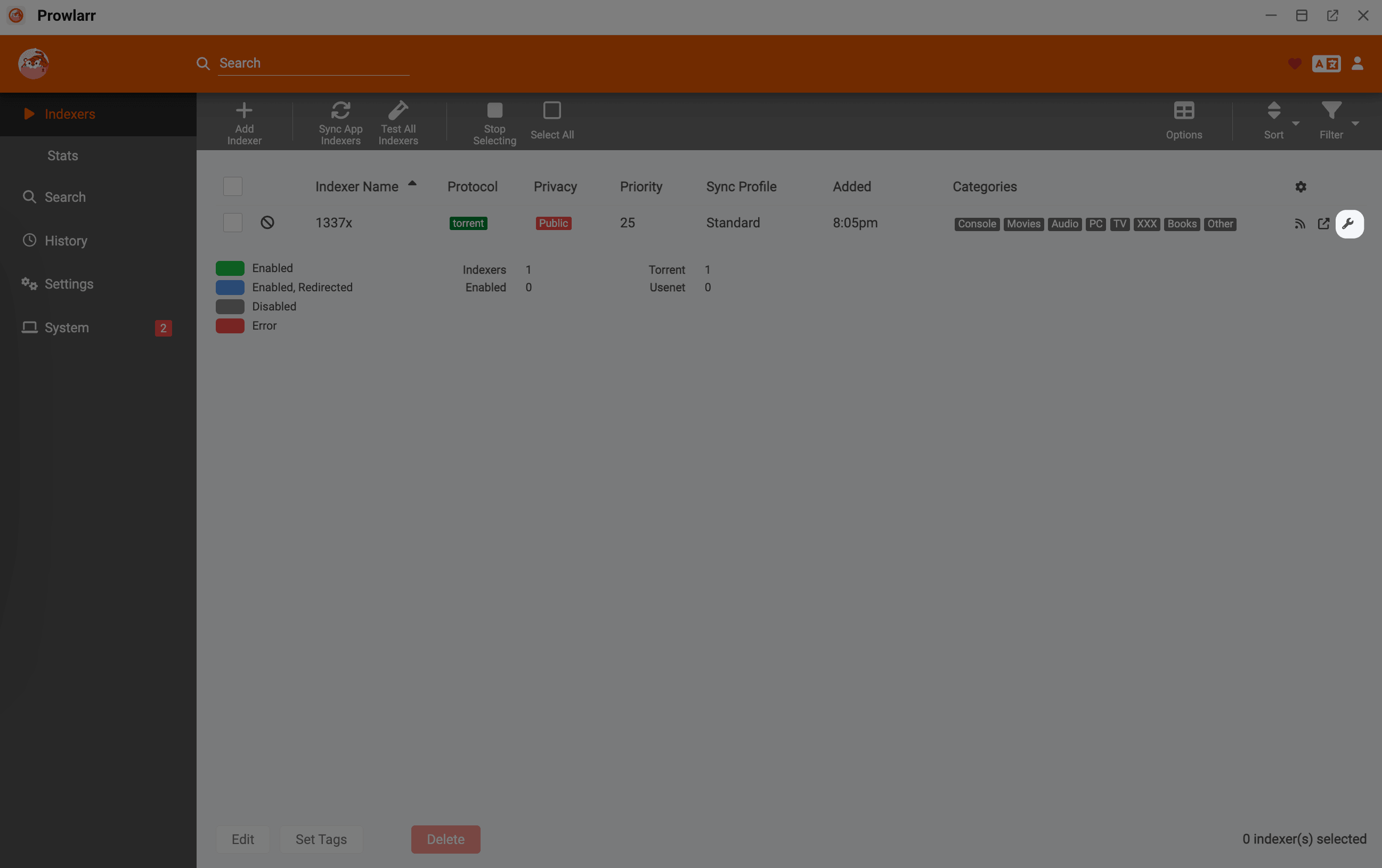 Edit indexer from Indexers list