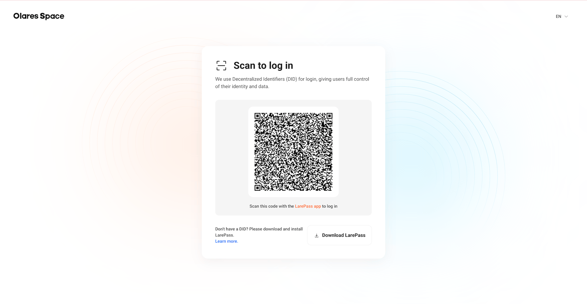 Olares Space login page